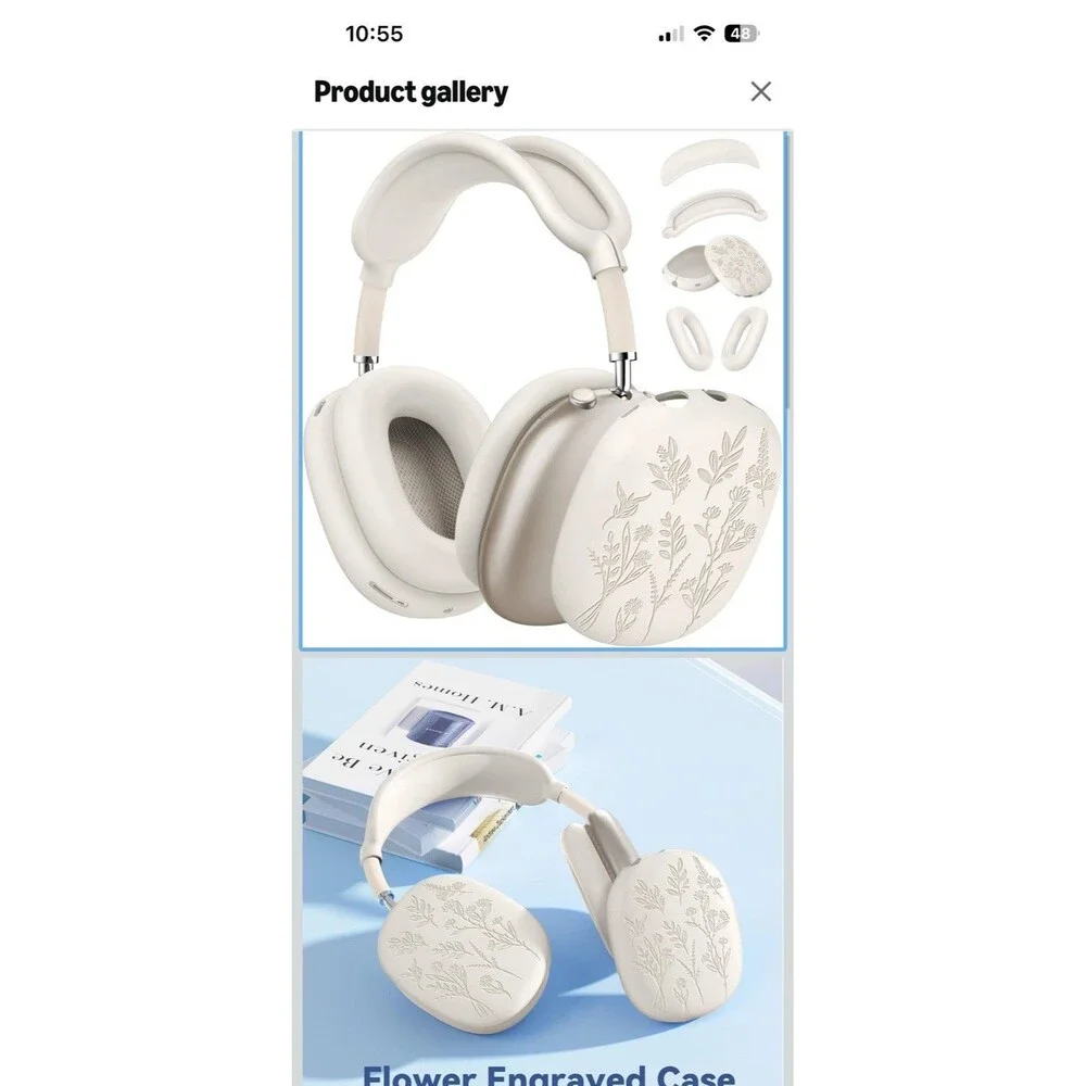 [4 in 1] Flower Engraved Silicone Case Cover for Airpods Max USB Lavender